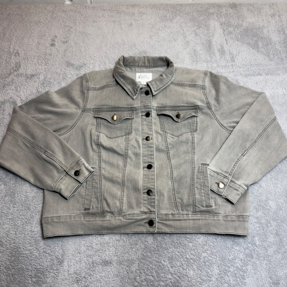 Market & Spruce Denim Jacket Womens Size 2X Grey Stretch Cotton Blend Trucker